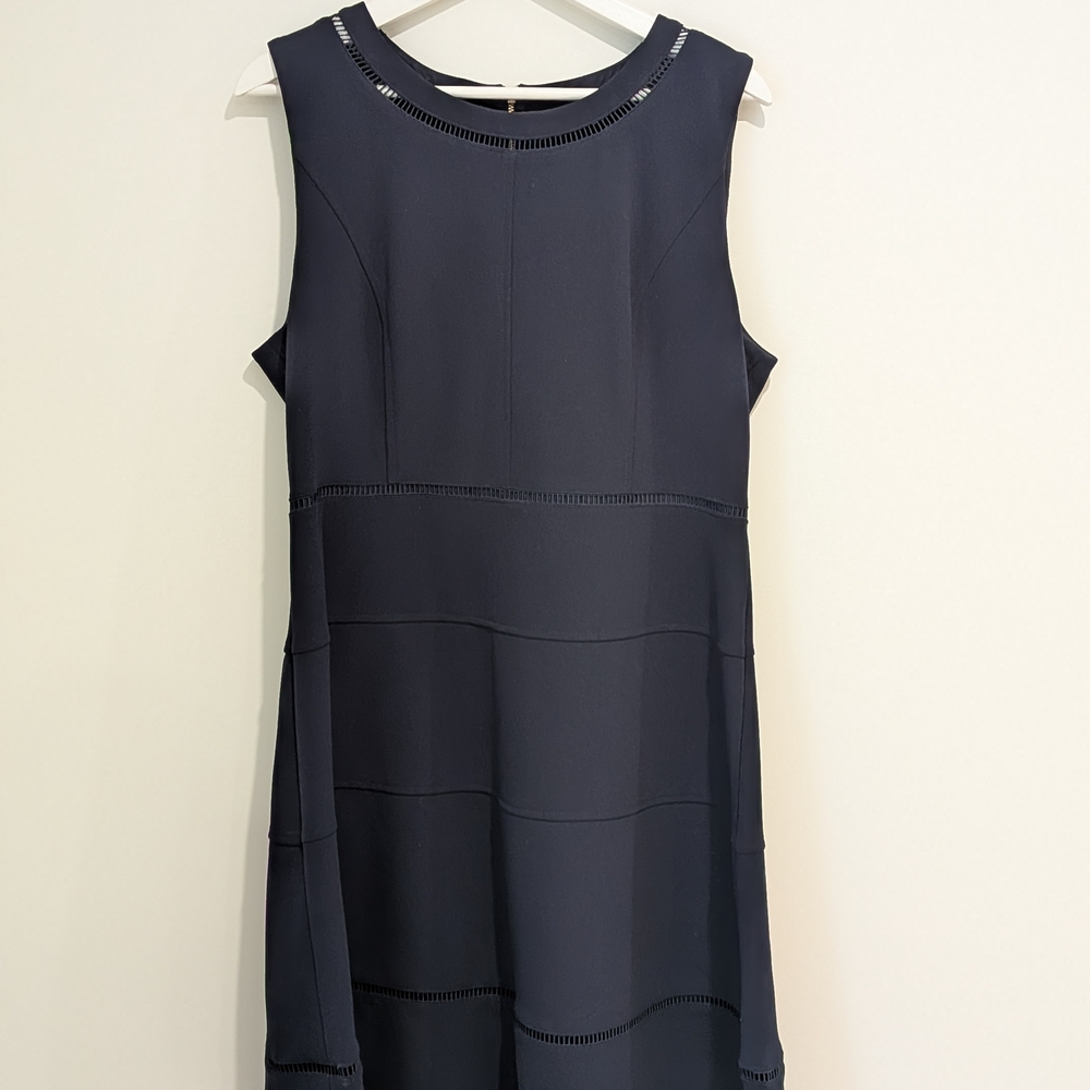 Tommy Hilfiger Dark Blue Sleeveless Cocktail Dress w/ gold zipper Size 14 Preppy